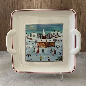 Villeroy & Boch Naif Christmas Square Handled Porcelain Cake Platter Plate 8"